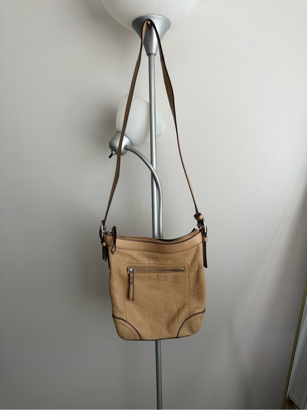 COACH Vintage Tan Brown Pebbled Leather Crossbody Messenger Bag